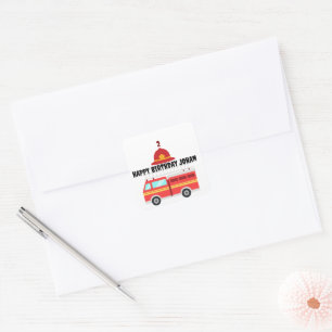 Red  Fire Truck  Birthday Square Sticker