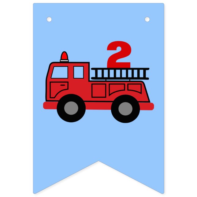 Red Fire Truck Boy's Birthday Party Bunting Flags (First Flag)