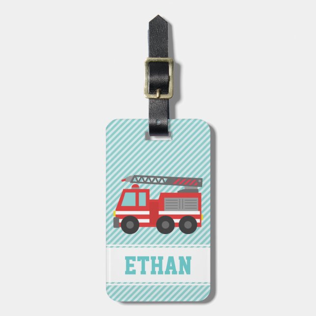 Red Fire Truck Boys Personalized Luggage Tag (Front Vertical)