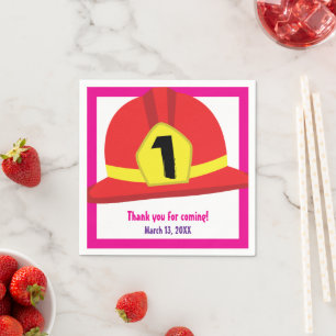 Red Fire Truck Engine Firefighter Cartoon Design Napkin
