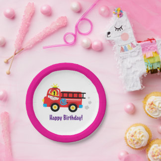 Red Fire Truck Engine Firefighter Rescue Design Paper Plate