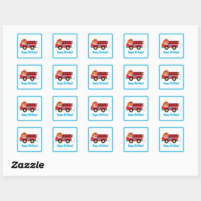 Red Fire Truck Engine Firefighter Rescue Square Sticker (Sheet)