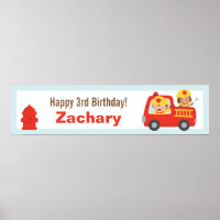 Red Fire Truck Fighter Boy Birthday Party Banner