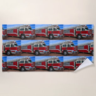 Red Fire Truck Horizontal Beach Towel