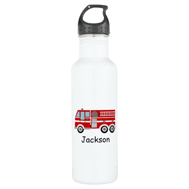 Red Fire Truck Kids Personalized 710 Ml Water Bottle (Front)