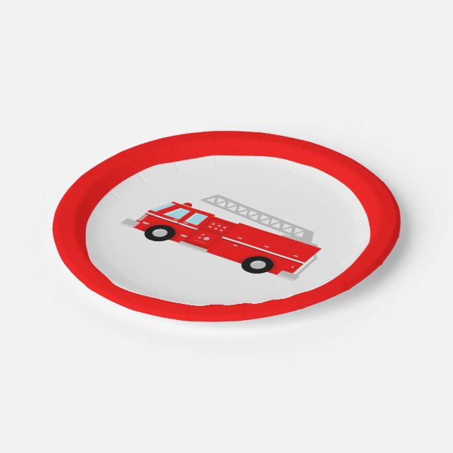 Red Fire Truck Party Paper Plate (Angled)