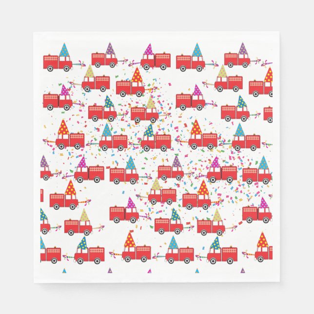 Red Fire Truck Party Pattern Napkin (Front)