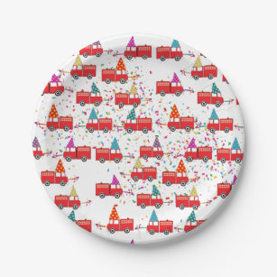 Red Fire Truck Party Pattern  Paper Plate