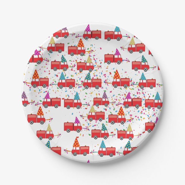 Red Fire Truck Party Pattern  Paper Plate (Front)