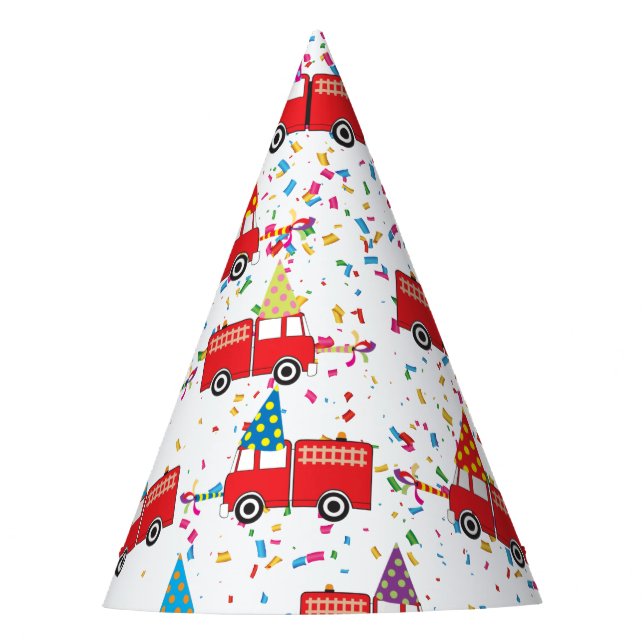 Red Fire Truck Party Pattern Party Hat (Front)