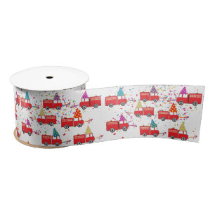 Red Fire Truck Party Pattern   Satin Ribbon