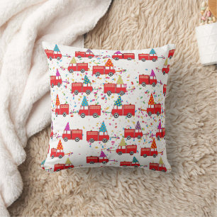 Red Fire Truck Party Pattern Throw Pillow