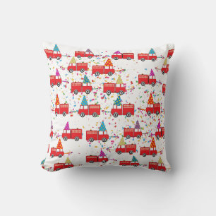 Red Fire Truck Party Pattern Throw Pillow