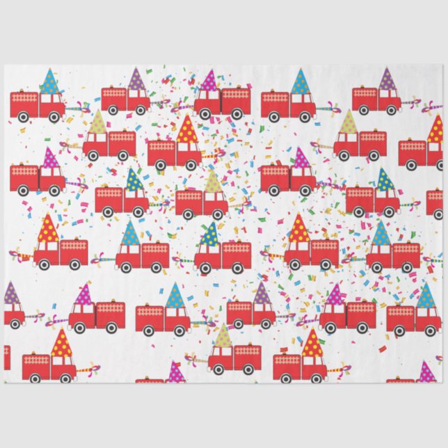 Red Fire Truck Party Pattern  Tissue Paper (Front)