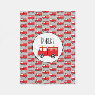 Red Fire Truck Pattern Customized Boys Name Fleece Blanket