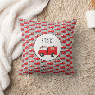 Red Fire Truck Pattern Customized Boys Name Throw Pillow