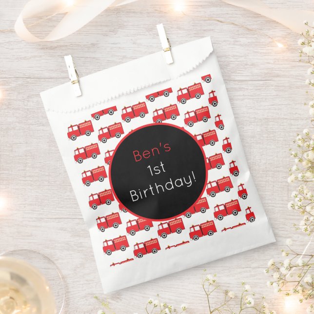 Red Fire Truck Pattern Favour Bag (Clipped)