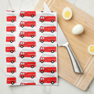 Red Fire Truck Pattern Kitchen Towel