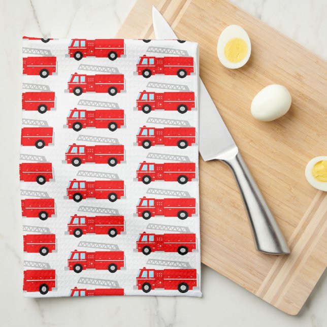 Red Fire Truck Pattern Kitchen Towel (Quarter Fold)