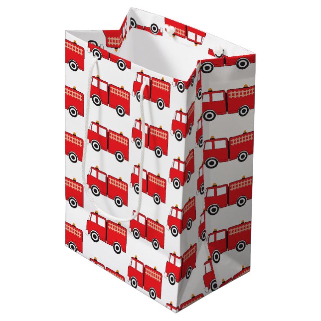 Red Fire Truck Pattern Medium Gift Bag (Front Angled)