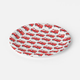 Red Fire Truck Pattern Paper Plate