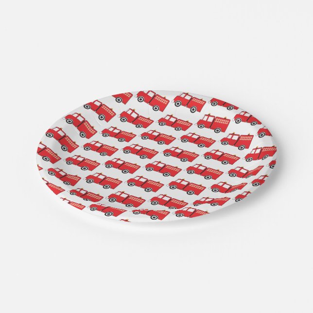 Red Fire Truck Pattern Paper Plate (Angled)