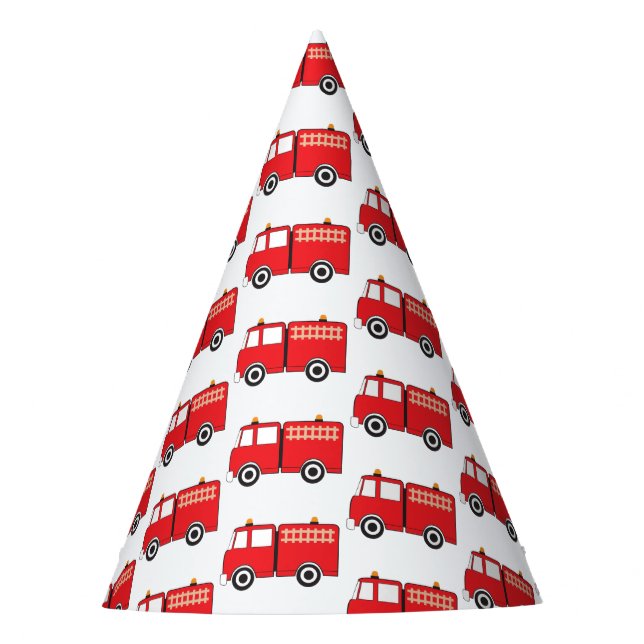 Red Fire Truck Pattern Party Hat (Front)