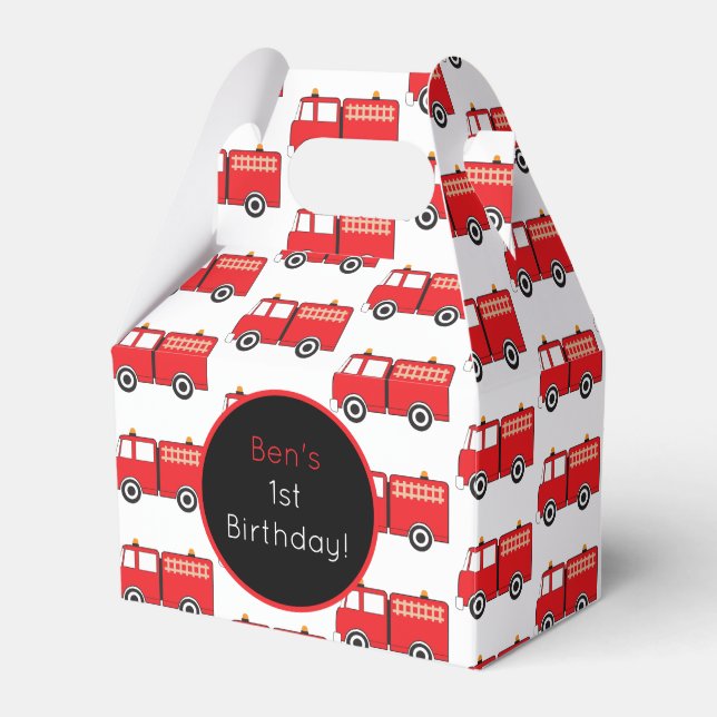 Red Fire Truck Pattern Personalized  Favor Box (Front Side)