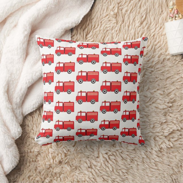 Red Fire Truck Pattern Throw Pillow (Blanket)