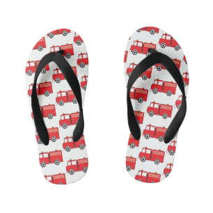Red Fire Truck Pattern Toddler Kid's Flip Flops