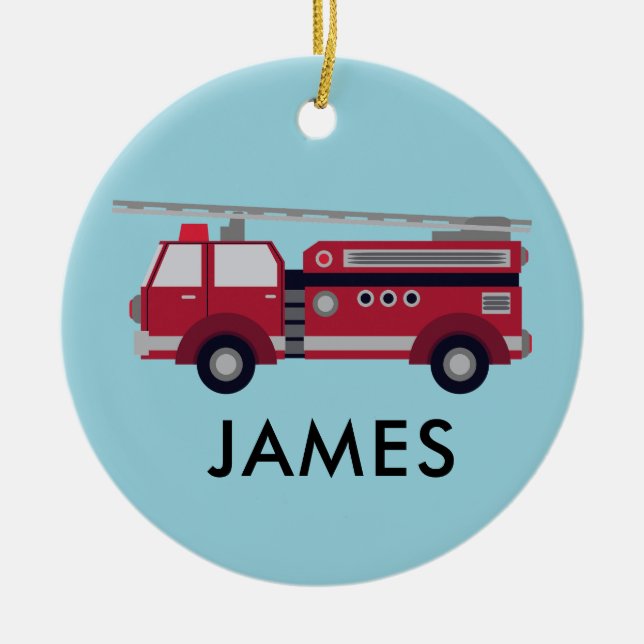Red Fire truck Personalized Christmas Ornament (Front)