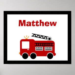 Red Fire Truck Personalized Name Wall Art