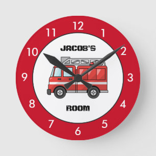 Red Fire Truck Personalized Round Clock