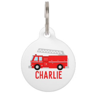 Red Fire Truck Pet Tag