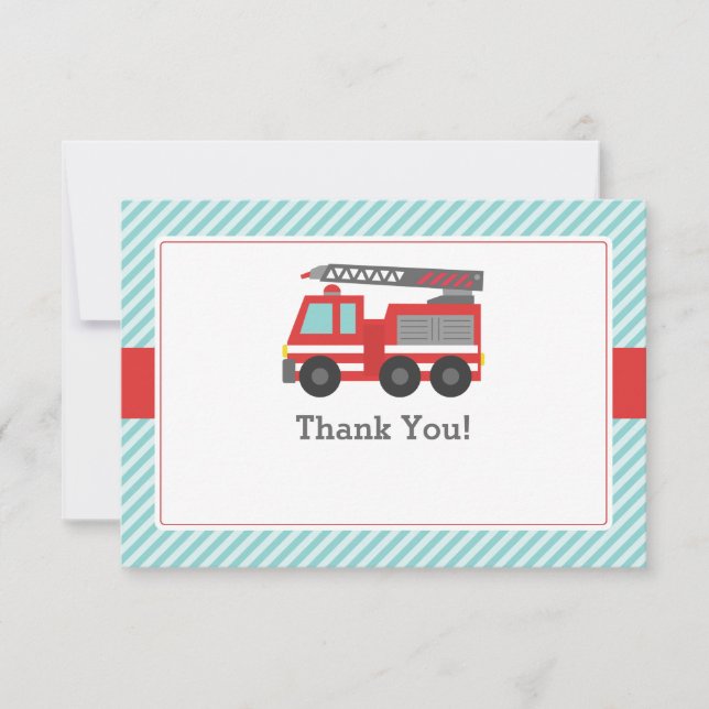 Red Fire Truck Thank You Note Card (Front)