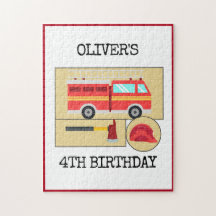 Red Fire Truck | Theme Kids Birthday Party Poster