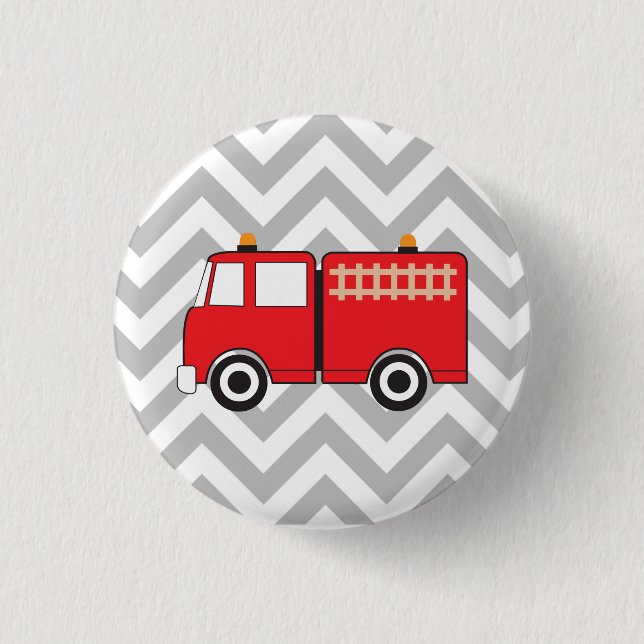 Red Fire Truck ZigZag 1 Inch Round Button (Front)