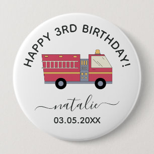 Red Firefighter Alarm Firetruck Birthday Supplies 4 Inch Round Button