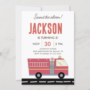 Red Firefighter Alarm Firetruck Birthday Supplies Invitation