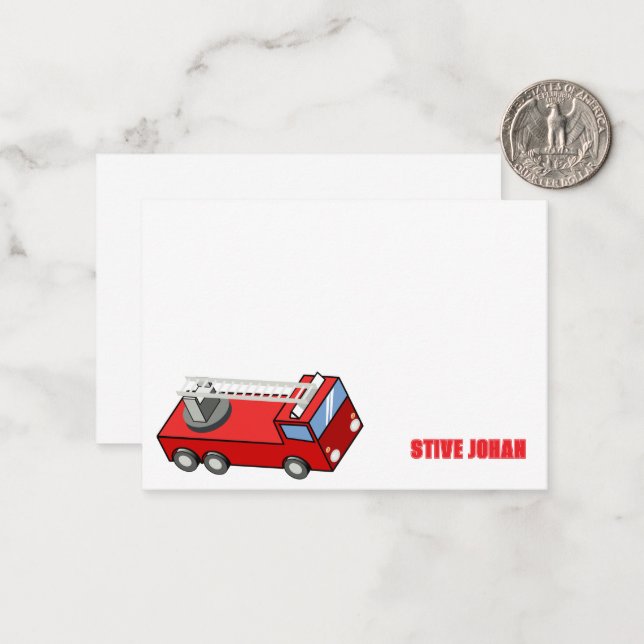 Red Firetruck  Birthday Note Card (Front/Back In Situ)