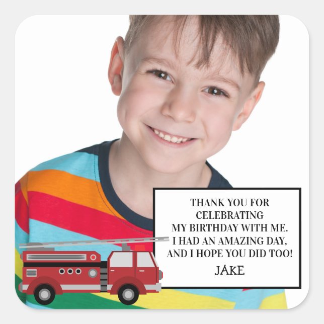 Red Firetruck Birthday Party Thank You Sticker (Front)