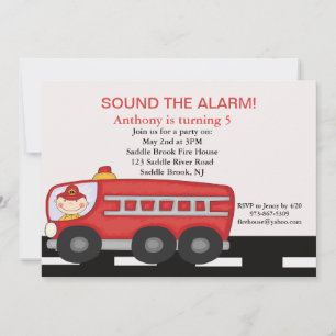 Red, Firetruck Boys  Birthday Invitation