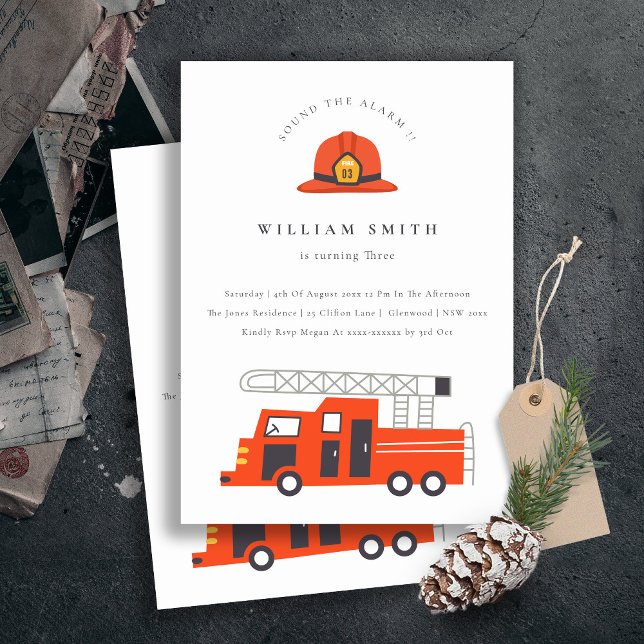 Red Firetruck Engine Kids Any Age Birthday Invite (Creator Uploaded)