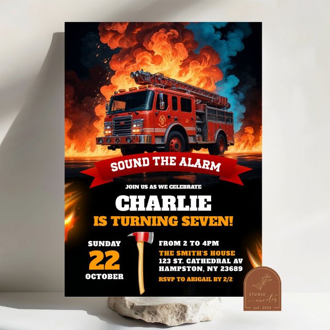 Red Firetruck Firefighters Birthday Boy Invitation (Creator Uploaded)