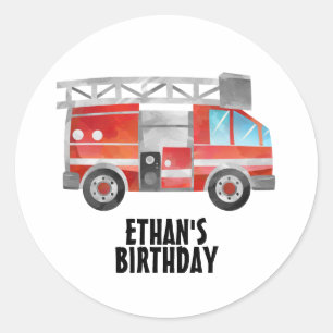 Red Firetruck on White Child's Birthday Party Classic Round Sticker
