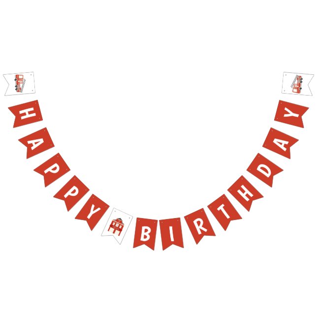 Red Firetruck Theme Happy Birthday Bunting Flags (All)