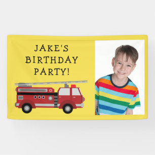 Red Firetruck Yellow Child's Birthday Photo Banner