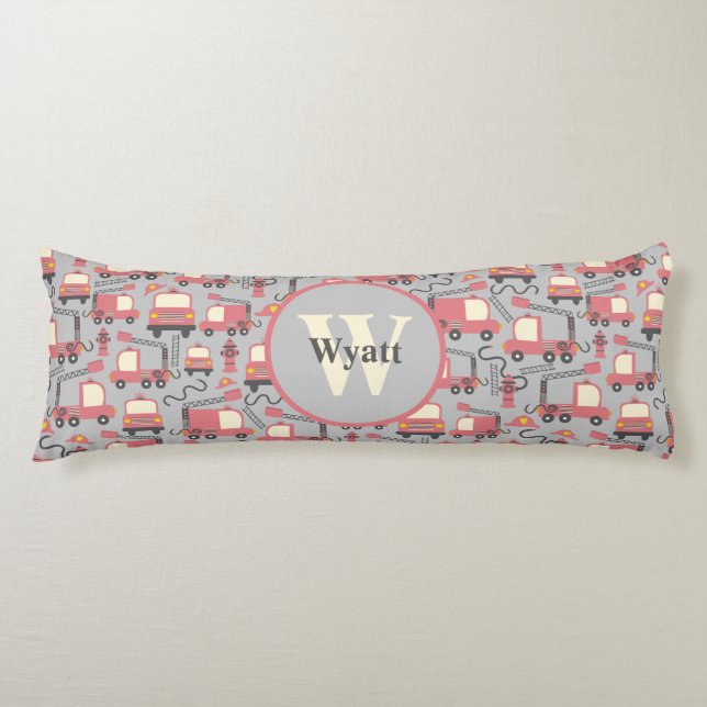 Red Firetrucks Firefighter Kids Personalized Body Pillow (Front)
