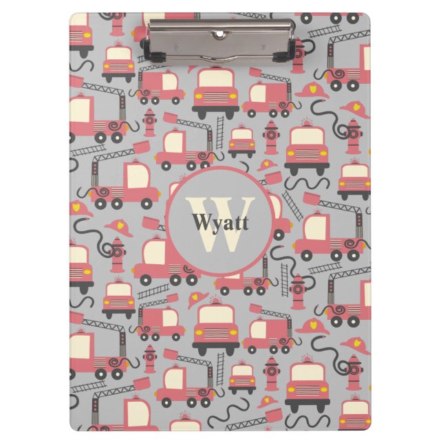 Red Firetrucks Firefighter Kids Personalized Clipboard (Front)