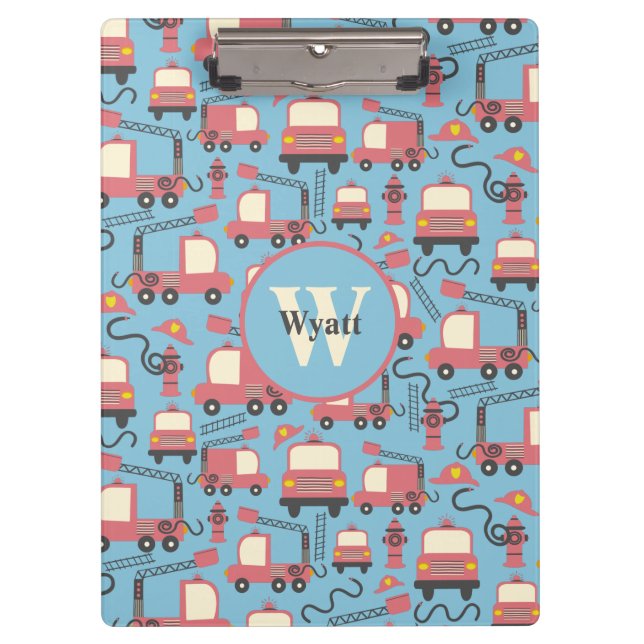 Red Firetrucks Firefighter Kids Personalized Clipboard (Front)
